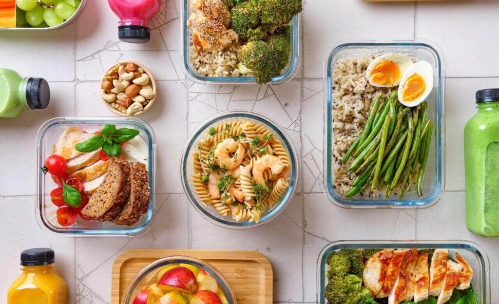 Healthy eating tips with a woman preparing and enjoying a nutritious meal with fresh vegetables and wholesome ingredients.