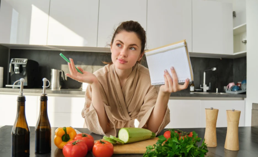 Woman making mindful food choices while managing cravings 